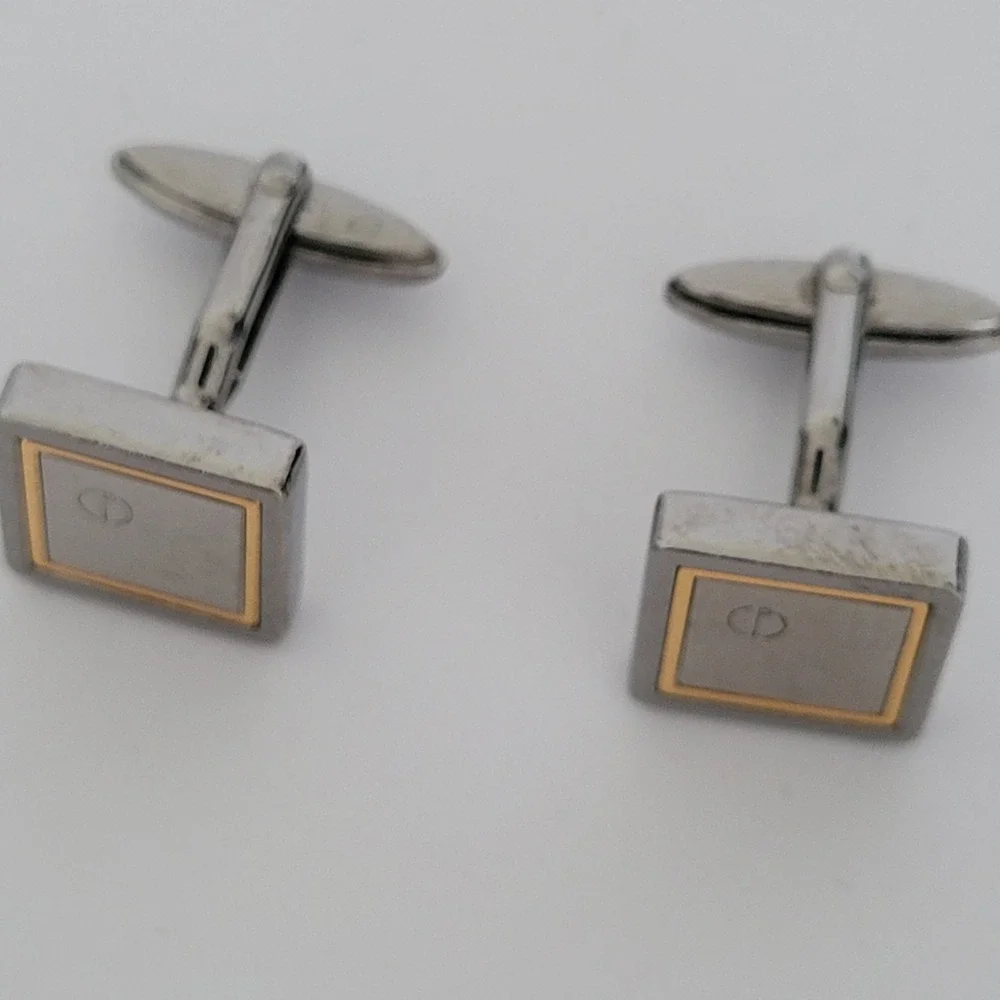 Dunhill Mens Vintage Two Tone Square Logo Cufflinks Silver Gold Tone AD Mark